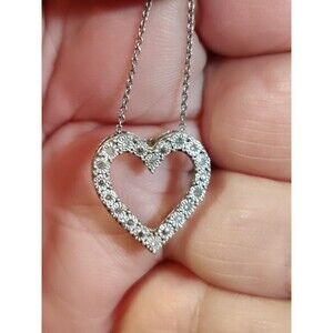 925 Sterling Silver Heart Crystal Pendant Italy 19" Necklace 2g